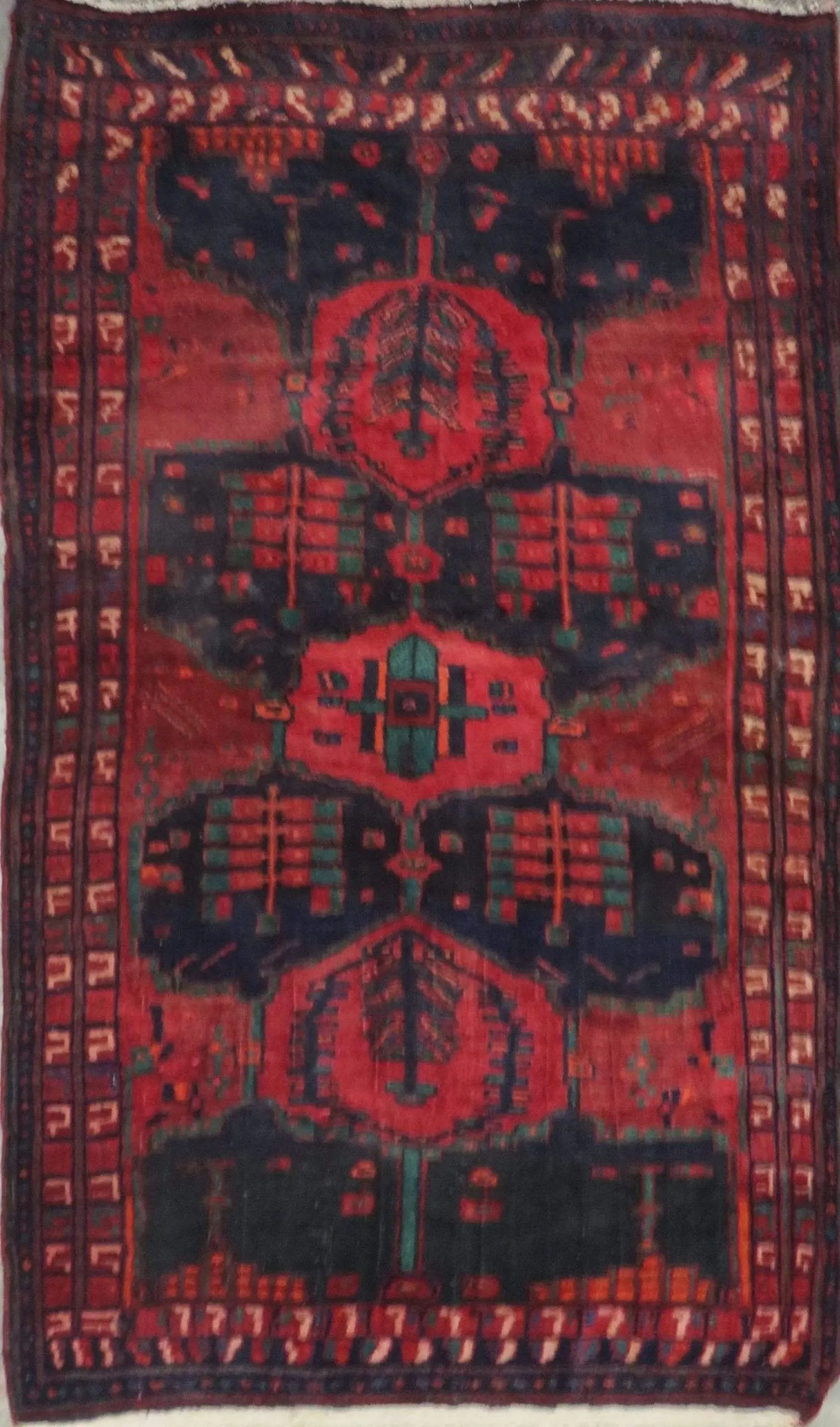 One Of The Kind Hand-Knotted Persian Wool Rug _ Luxurious Vintage Design, 6'4" x 3'6", Artisan Crafted